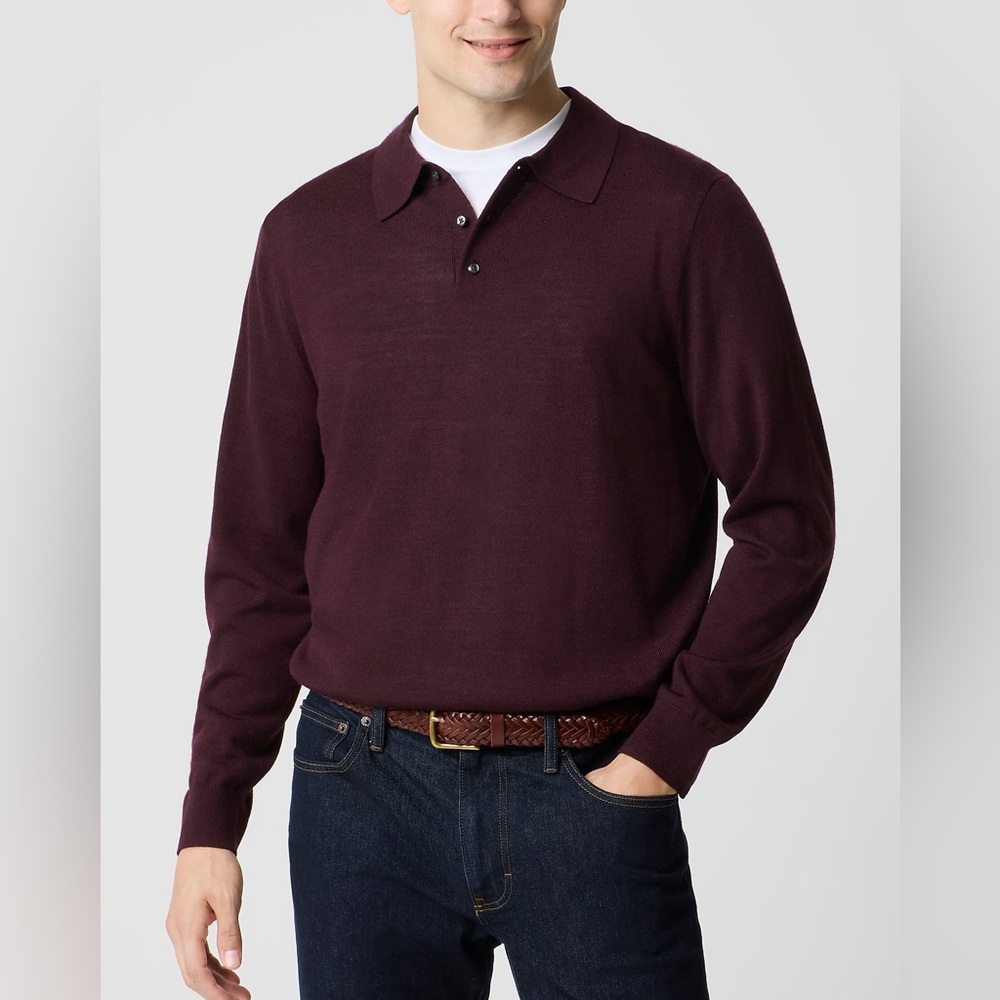 NEW J CREW Men’s Merino Wool-Blend Sweater-Polo -Rust Grape (Size L)